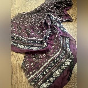 Massimo dutti made in Italy long scarf frayed paisley floral bohemian boho art
